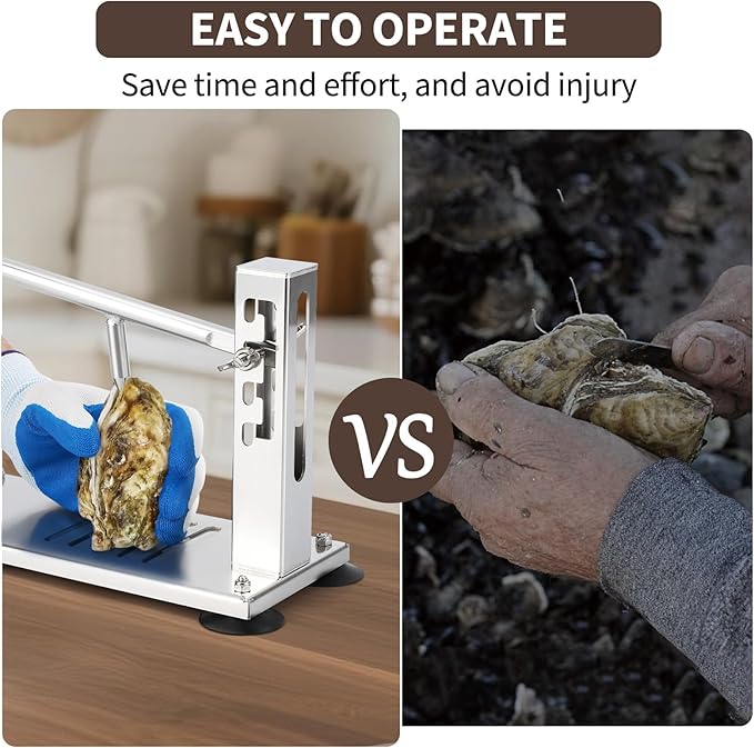 Oyster Clam Opener Machine Adjustable Oyster Shucker Machine 4-Level Tool Set, Portable Stainless Steel Clam Opener with Suction Cups, G-Clamp, Knives & Glove for Home Kitchen