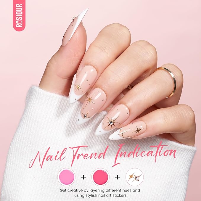 Gel Nail Polish Kit with U V Light, Hema-Free White Light Nude Pink Summer Gel Polish Set with Base & Top Coat Chrome Nail Powder, 4 Colors Mini Salon Nail Art Starter Gift for Women Girl-BrightBean Baby