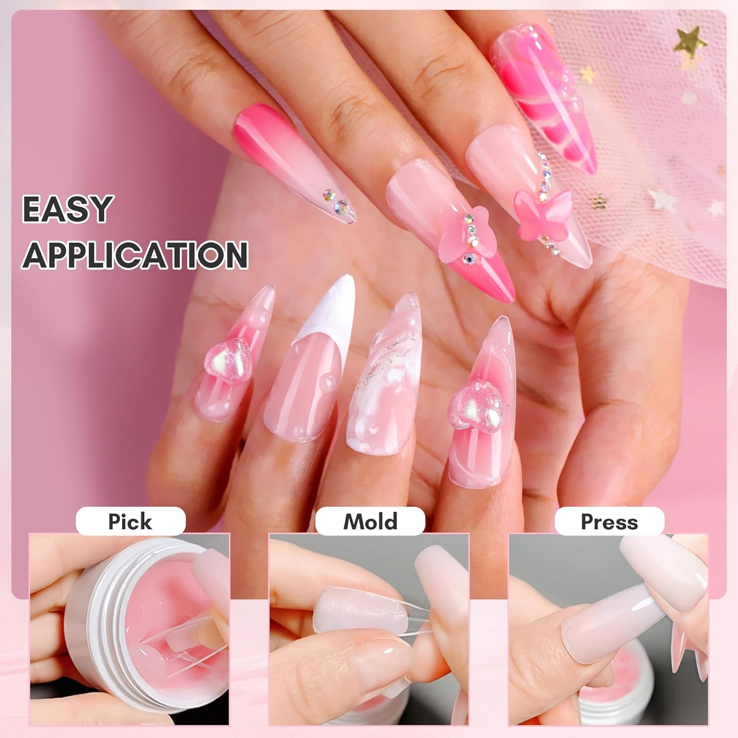 Makartt 3D Nail Gel Art: 3D Sculpting Gel Carving DIY Manicure,Solid Gels Builder for Nails Starter Kit, Clear Nude Pink 4 Colors for Extension, Molding Hard Gels with Silicone Molds Sculpture Brush-BrightBean Baby