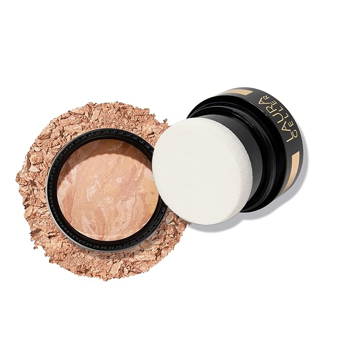 LAURA GELLER NEW YORK Award-Winning Baked Balance-n-Brighten To Go Travel Size Color Correcting Powder Foundation - Light - Buildable Light to Medium Coverage - Demi-Matte Natural-BrightBean Baby