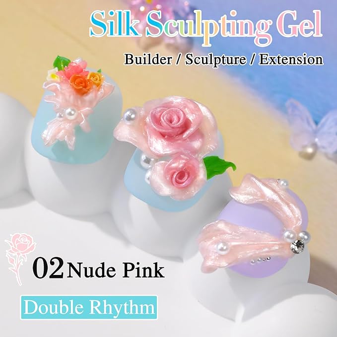 Double Rhythm 3D Nail Gel Pearl Solid Sculpting Gel for Nail Art Non-Sticky Hard for Building Carving Molding Extension Soak Off UV/LED Nail Art Salon Home DIY 0.5 Oz (Nude-Silk 02)-BrightBean Baby