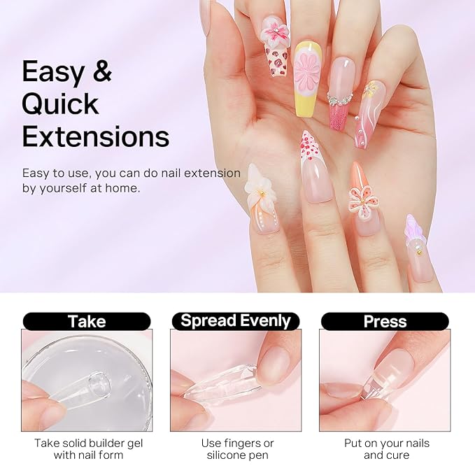 MIZHSE 2PCS 60g Clear and White Solid Builder Gel for Nails, 3D Sculpting Gel for Nail Art with Gold Silver Chrome Powder Nail Form Molding Builder Gels Kit for Women Home DIY Manicure-BrightBean Baby