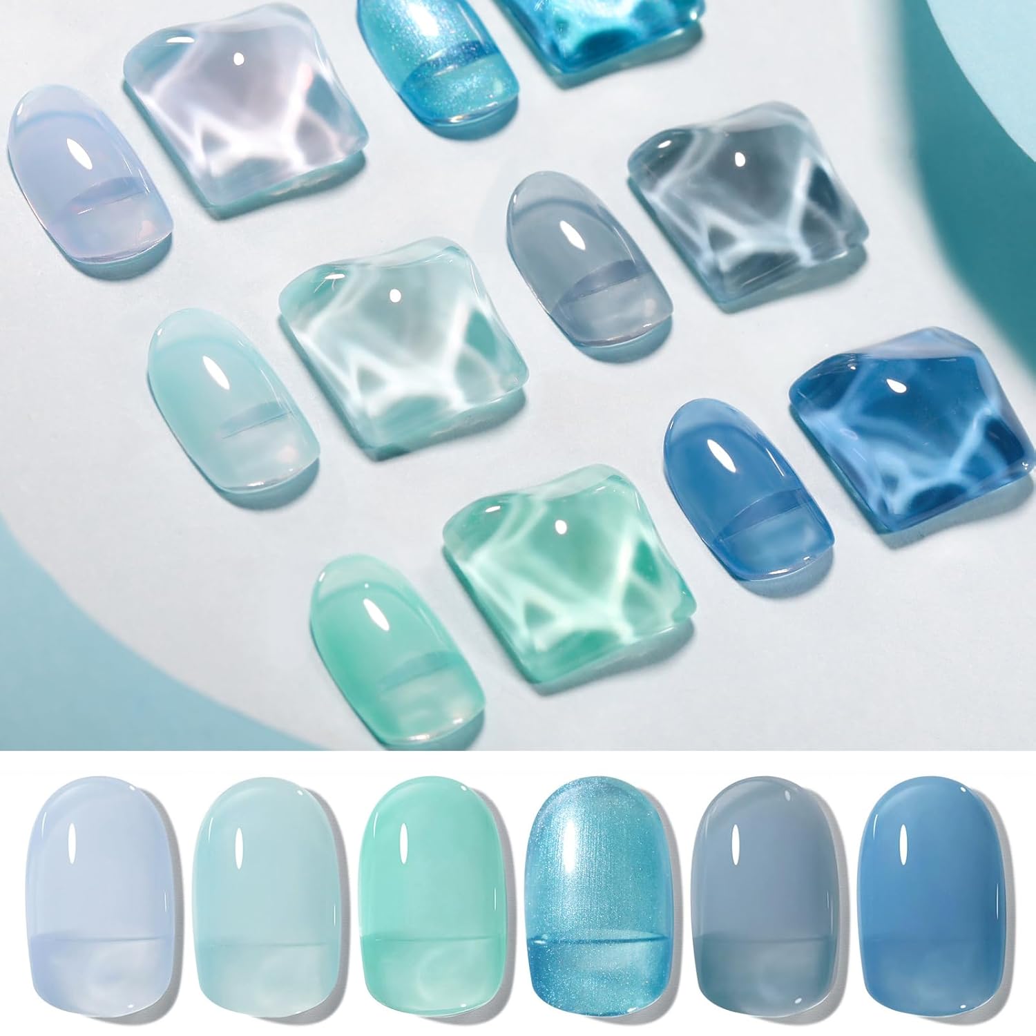 Born Pretty Jelly Blue Gel Nail Polish Set Sheer Transparent Blue Gel Polish Nail Art Manicure DIY at Home 6PCS-BrightBean Baby