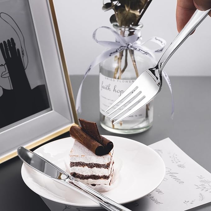 N9R 300PCS Silver Plastic Silverware Set, 100 Forks, 100 Spoons, 100 Knives, Heavy Duty Disposable Cutlery for Parties, Fancy Disposable Flatware for Weddings, and Daily Use