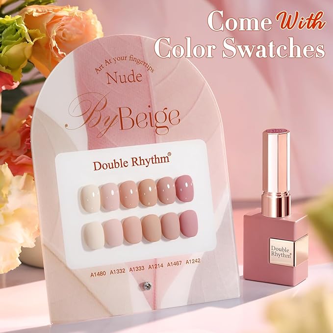 Double Rhythm 6 Pcs 15 ML Gel Polish Set Same Color Same Bottle Soak Off Gel Polish Kit Nail Art Manicure Salon DIY at Home for Women (Light Beige Nude Pink Neutral Rose-T6-4)-BrightBean Baby