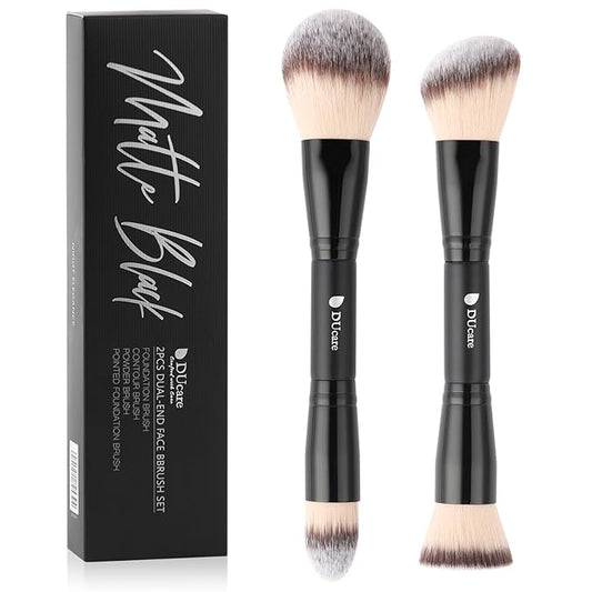 DUcare Makeup Brushes Duo End Foundation Contour Powder and Buffer Brush Bronzer Double Makeup Brush Set 2Pcs black-BrightBean Baby