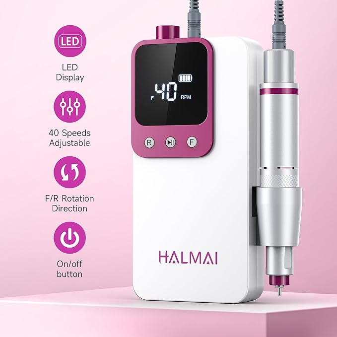 Electric Nail Drill Professional, Portable Nail File for Acrylic Gel Nails, Cordless Rechargeable Ultra Power Nail Drill Kit 40000RPM, HMC320 Salon-Grade Efile Nail Machine (White)-BrightBean Baby