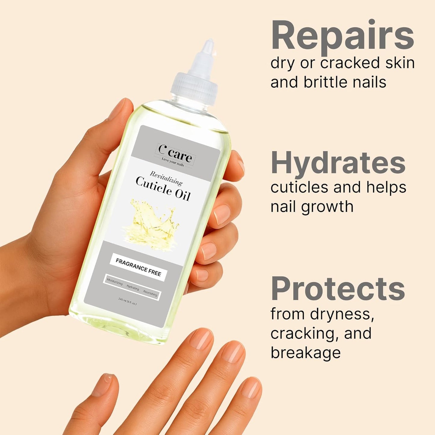 C CARE Fragrance-Free Cuticle Oil For Nails - Repairs Cuticles Overnight - Moisturizes and Strengthens Nails and Cuticles - 8 oz-BrightBean Baby