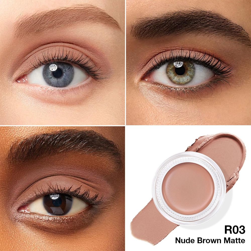 Kaely Single Cream Eyeshadow Pot, Nude Brown Matte Eye Shadow for Older Women High Pigmented Waterproof, Natural Eyeshadow Palette Makeup Brightener, sombras en crema para ojos, Blendable, R03-BrightBean Baby