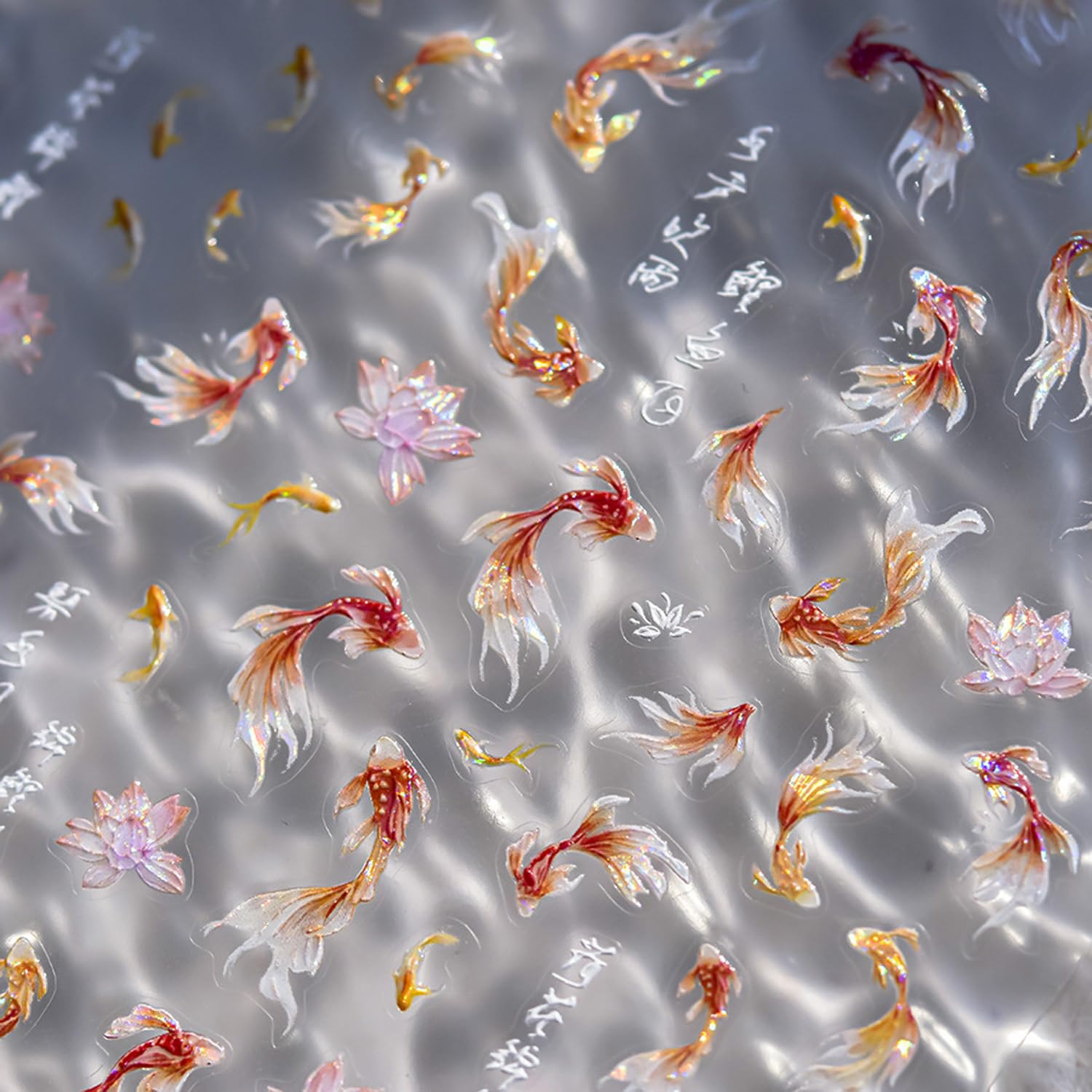 Golden Koi Fish Nail Art Stickers 5D Embossed Self-Adhesive Lotus Nail Decals for Acrylic Nails Lucky Red Koi Fish Designs Nail Sticker Cute Goldfish Nail Decal for Women DIY Art Nails Decor Supplies-BrightBean Baby