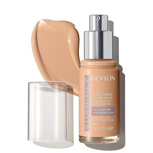 Revlon Illuminance Skin-Caring Liquid Foundation, Hyaluronic Acid, Hydrating and Nourishing Formula with Medium Coverage, 317 Tan Sand (Pack of 1)-BrightBean Baby