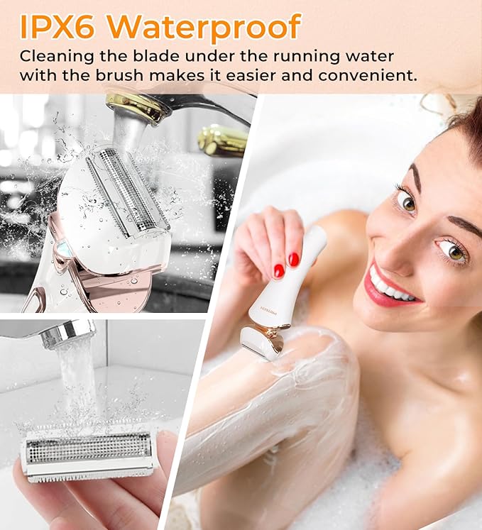 PRITECH Electric Shaver for Women - Cordless Razor for Women Portable Lady Shaver for Legs, Arm, Underarms, Bikini, USB Rechargeable, Wet & Dry Waterproof Bikini Trimmer for Woman, Gold-BrightBean Baby