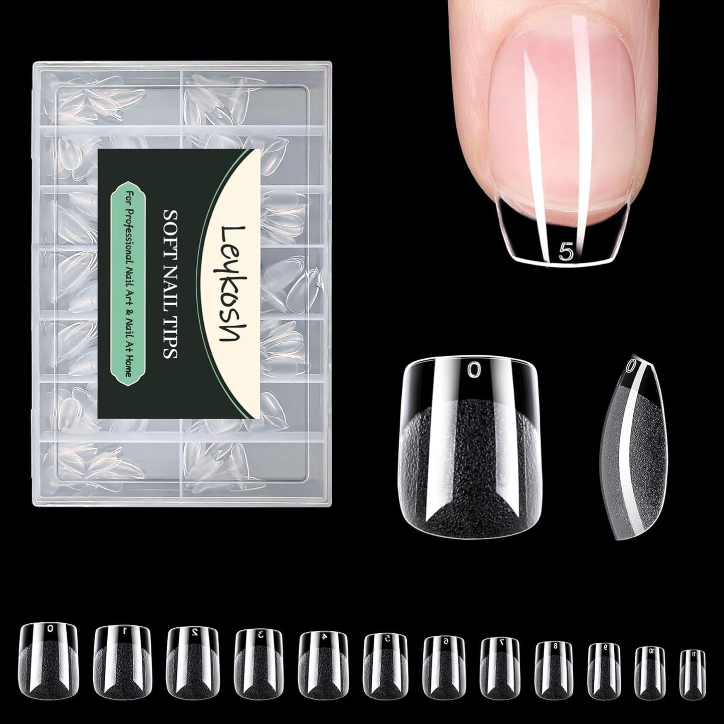Extra Short Square Nail Tips, 216pcs Acrylic Soft Fake Nails Gel Nail Tips, Full Cover Pre-Shaped Matte Clear Press on Nails for Extension, Diy at Home Manicure 12 Sizes-BrightBean Baby