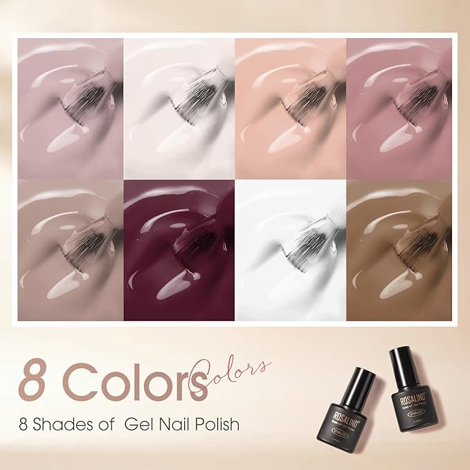 ROSALIND Nude Brown Gel Nail Polish Set, 8 Colors White Nude Brown Gel Polish, Beige Tan Caramel Coffee Gel Polish Collection Nail Art Gift DIY at Home-BrightBean Baby