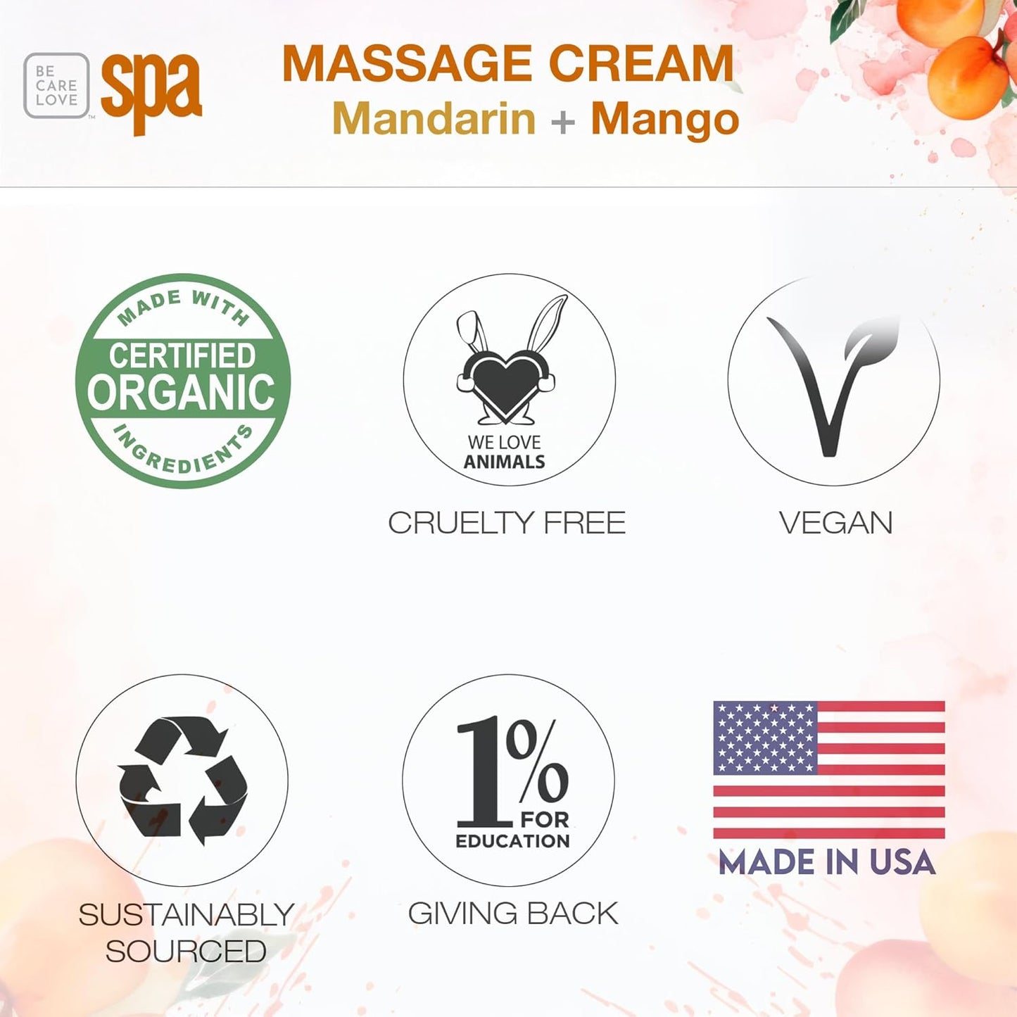 BCL SPA Massage Cream organic Mandarin + Mango body lotion with shea butter, aloe vera, peppermint, argan and jojoba oils, body cream to invigorate, hydrate and soften the skin. Home/Pro use 16 fl oz-BrightBean Baby