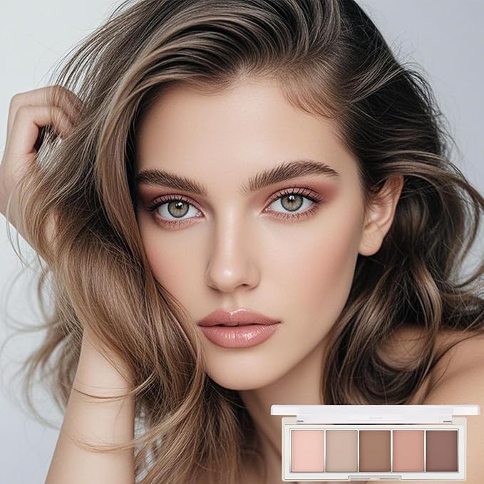 Erinde 5 Colors Matte Eyeshadow Palette Makeup, Neutral Nude Brown Light Brown Cool-Toned Taupe Eye Shadow, Long Wearing Waterproof Everyday Eye Makeup for Brown Eyes, 02-BrightBean Baby