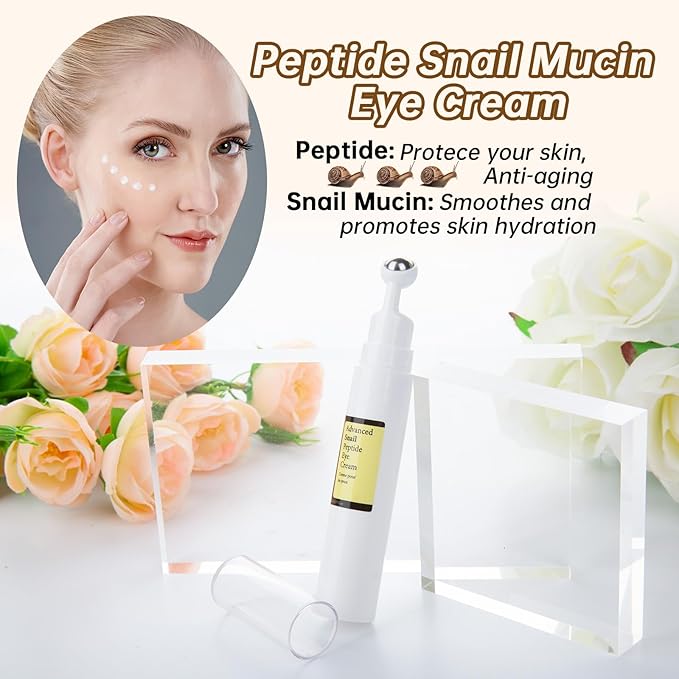 Advanced Snail Peptide Eye Cream for Dark Circles & Puffiness, Snail Mucin Eye Cream with Niacinamide Reduce Wrinkles & Fine Lines, 1 Pcs Under Eye Roller Cream for Moisturizing.-BrightBean Baby
