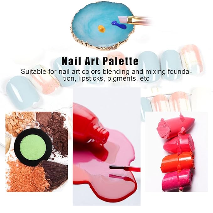 Nail Art Palette, Natural Resin Stone Nail Art Palette for Painting Placing Things Making Nail(Blue)-BrightBean Baby