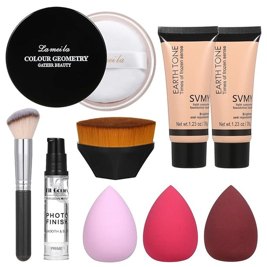 Foundation Liquid Full Coverage Matte Oil Control Concealer with Face Primer & Makeup Brush & Makeup Sponges-BrightBean Baby