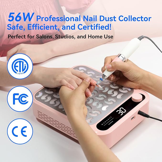 Makartt Nail Dust Collector - Professional Powerful Suction Larina Vacuum Fan Dust Cleaner with LED Display, Adjustable Speed, Reusable Filter for Acrylic Nails Polishing Manicure Salon Home Pink-BrightBean Baby
