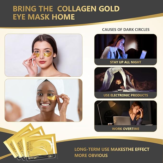 24K Gold Eye Mask, 30 Pairs, Natural Anti-aging Eye Pads for Puffy Eyes, Dark Circles, and Eye Bags with Amino Acid & Collagen, with Revitalize and Hydrate Your Skin-BrightBean Baby