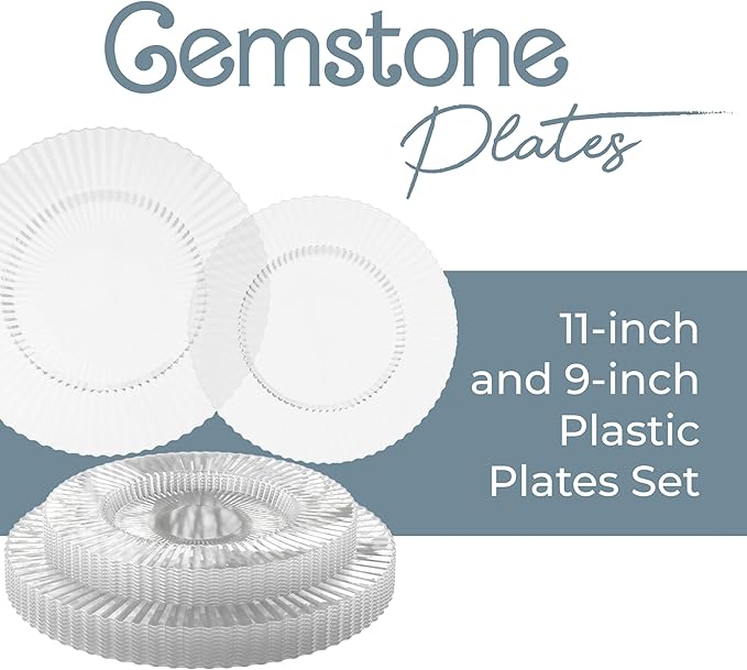 Exquisite 40 Piece Plastic Disposable Plates Set For 20 Guests I 20 X 9 Inch & 20 X 11 Inch Disposable Plastic Plates | Color: Clear | Great for Weddings Parties And Formal Occasions