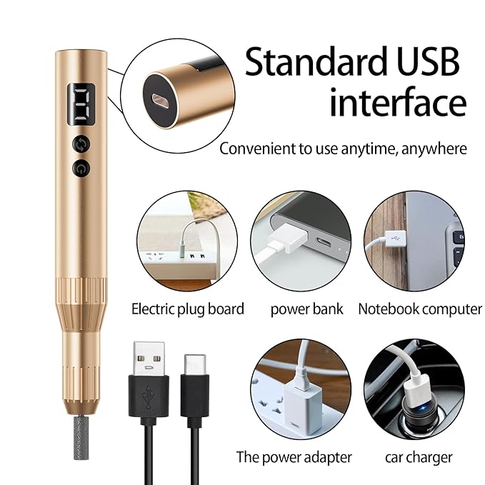 Electric Nail Drill Professional Machine Efile Manicure Pedicure Tools Portable File for Acrylic Gel Dip Powder Nails Salon Use Manicure Pedicure Nail Supplies (Gold)-BrightBean Baby