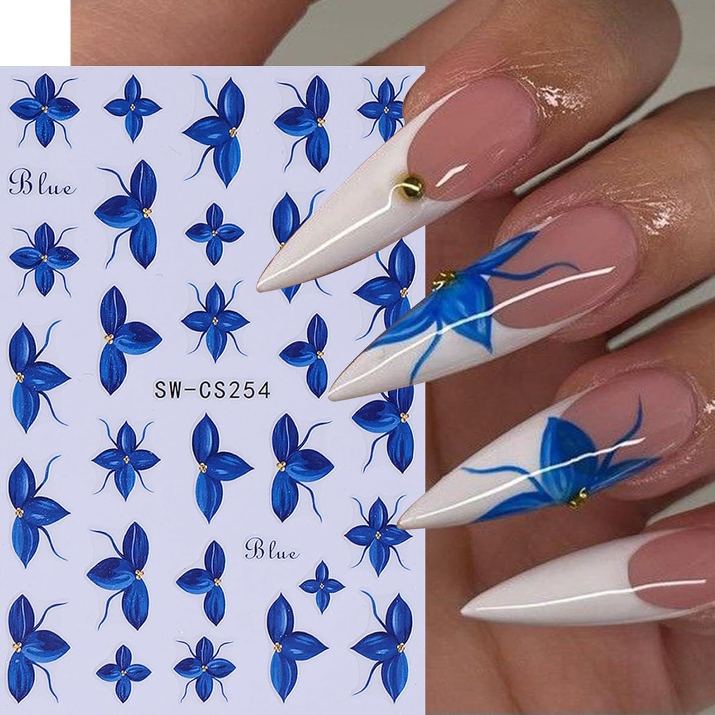 Flower Petal Nail Art Sticker 12 PCS Simple French Floral Nail Decals Lily Orchid Leaves Flamingo Designs with Tweezers Hot Pink Blue Purple Green Flower Sliders Nail Art Decoration DIY Accessories-BrightBean Baby