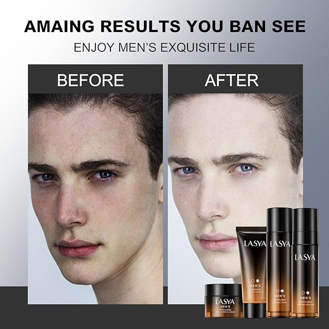 Anti Aging Skin Care Set for Men,Reduce Wrinkles & Hydrate Mens Skin Care Kit Cleanser,Toner,Lotion,Face Cream,Complete Skincare Process for Men Unique Skin Care Sets & Kits(4-Pcs)-BrightBean Baby