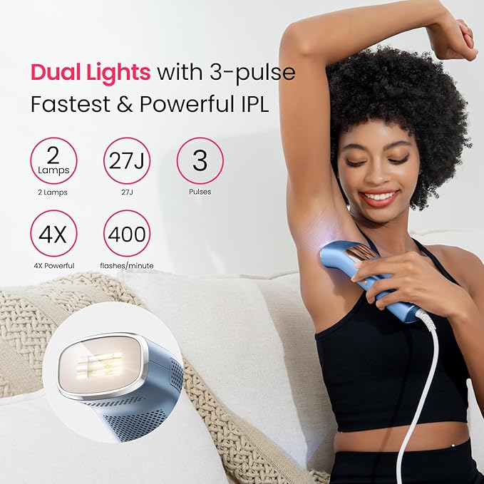 IPL Laser Hair Removal for Women and Men, 2 Lights, 2℃, 16.6 cm² Sapphire Ice Cooling for Sensitive Skin, 4-Pulse Mode for Ingrown Hair, Bikini, Face, Body Permanent Epilator Home Hair Removal Device-BrightBean Baby