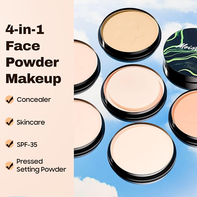 Face Setting Powder Makeup - Long-Lasting & Waterproof Pressed Powder, Blurs Fine Lines & Imperfections Powder Makeup, Smooth & Flawless, Poreless Matte Weightless for All Skin Types, Cruelty-free-BrightBean Baby
