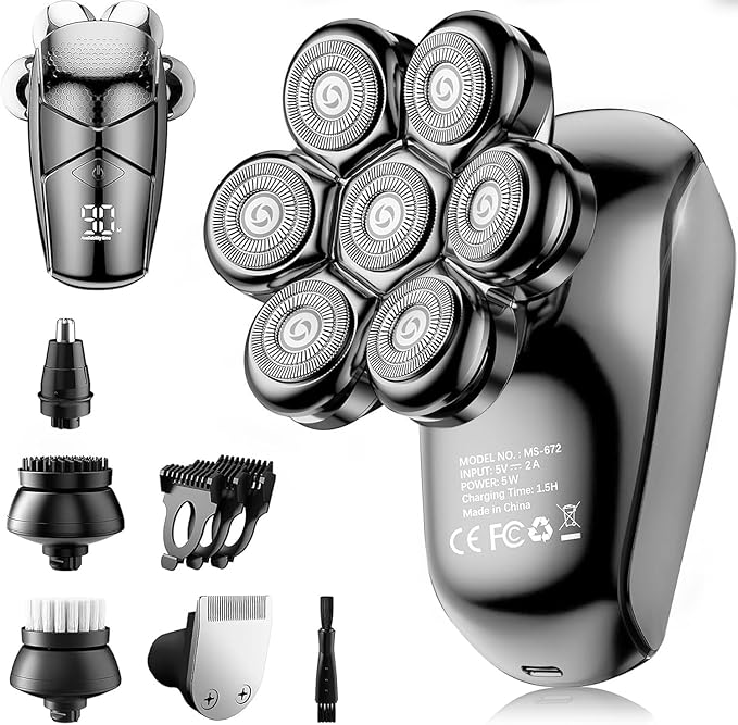 Head Shavers for Bald Men: 5-in-1 Electric Razor - IPX7 Waterproof Shaving Grooming Kit for Balder - Turbo Speed & Precision Blades (Gray Black)-BrightBean Baby