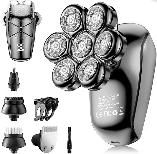 Head Shavers for Bald Men: 5-in-1 Electric Razor - IPX7 Waterproof Shaving Grooming Kit for Balder - Turbo Speed & Precision Blades (Gray Black)-BrightBean Baby