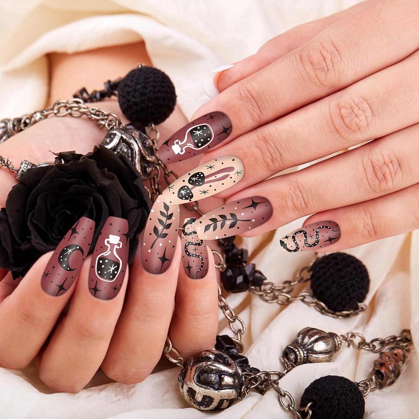 Whaline 6Pcs Gothic Halloween Nail Plates Stamping Set Skull Evil Eye Moon Stamp Templates Halloween Nail Art Plates for DIY Print Manicure Salon Design-BrightBean Baby