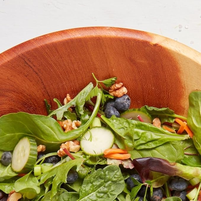 Dining & Entertaining, Wood Bowl, Serve Salad or Pasta, Countertop Fruit Bowl, Family Dinner, Party, Holidays, Thaksgiving, Handcarved, Rustic, Mahogany, Varies Beige to Brown, Large 14" Wide