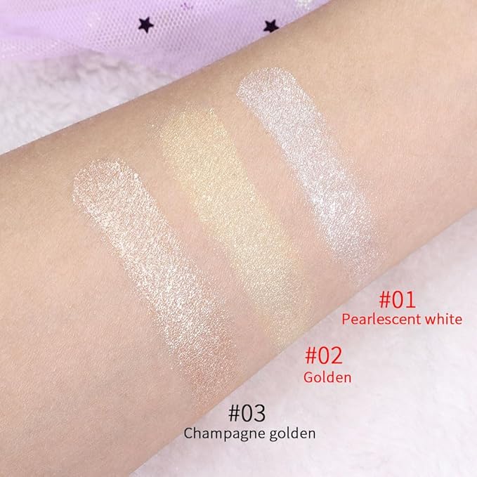evpct Pearl White & Blonde Gold Face Highlighter Makeup Shimmer Glitter Diamond Sparkly Highlighters Makeup Palette Powder for Face Body Cheek iluminadores iluminador de jos maquillaje luminizers 1+2-BrightBean Baby