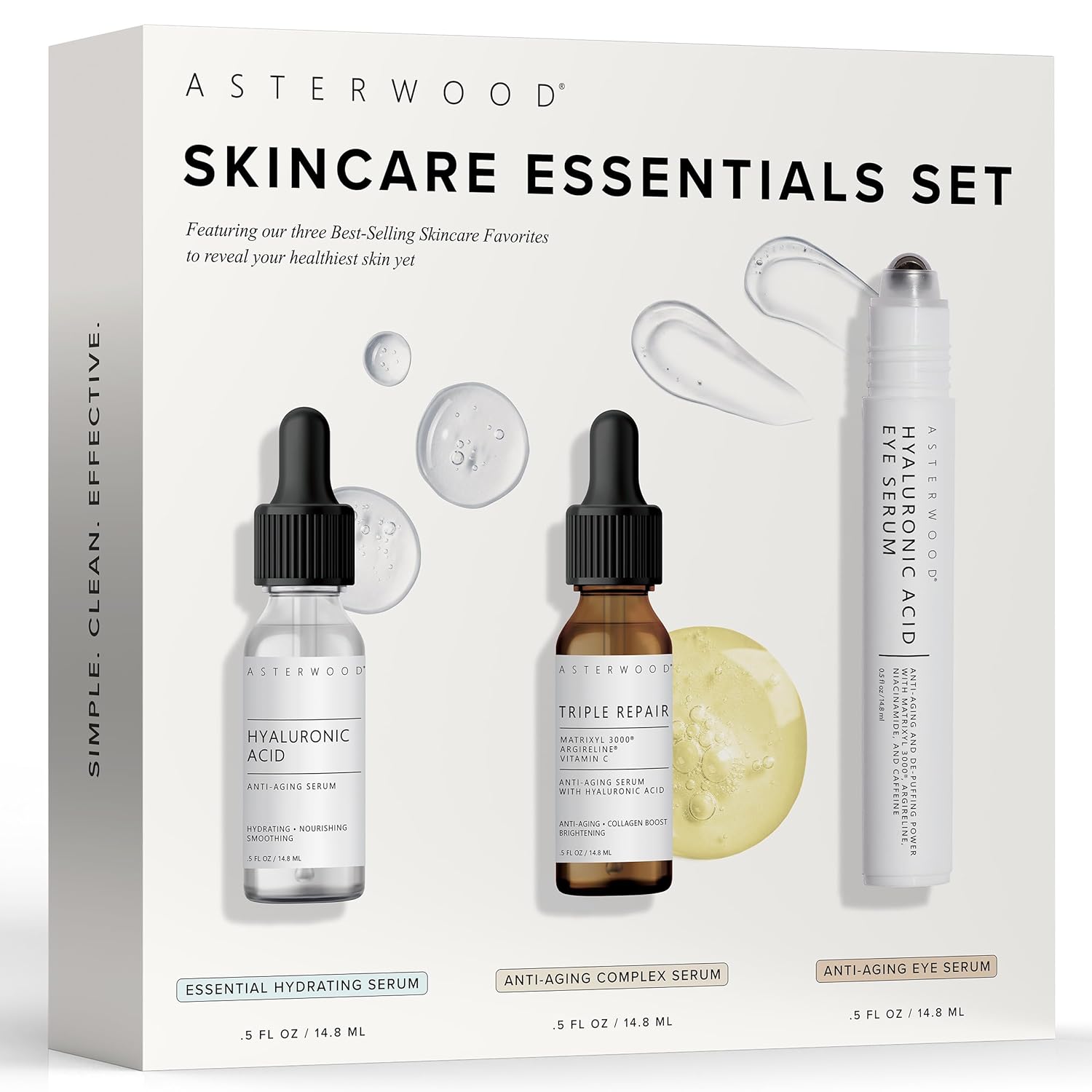 Asterwood Skin Care Set - with Hyaluronic Acid & Triple Repair Serums, Under Eye Serum - Skincare Essentials - Hydrating, Moisturzing, Anti-Aging - Fragrance-Free-BrightBean Baby