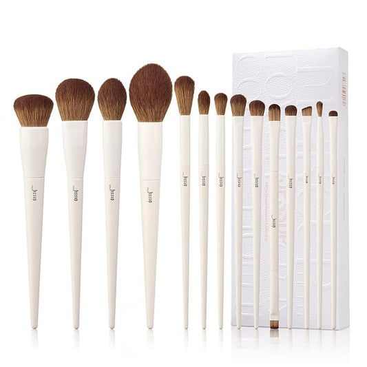 Jessup Makeup Brushes 14Pcs Makeup Brush Set Premium Synthetic Powder Foundation Contour Blush Concealer Eye Shadow Blending Liner Make Up Brush Kit Light Grey T329-BrightBean Baby