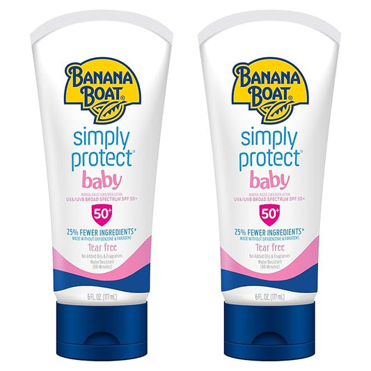 Banana Boat 100% Mineral Baby Sunscreen Lotion SPF 50 Twin Pack | SPF 50 Sunscreen for Babies, Baby Sunblock Lotion, Oxybenzone-Free, 6oz each-BrightBean Baby