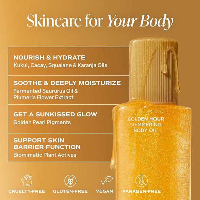 Saltair Shimmering Body Oil - Golden Hour Scented Dry Oil Moisturizer with Light-Reflecting Pearl Pigments. Moisturizing Glow for All Skin Types - 4 Fl Oz-BrightBean Baby