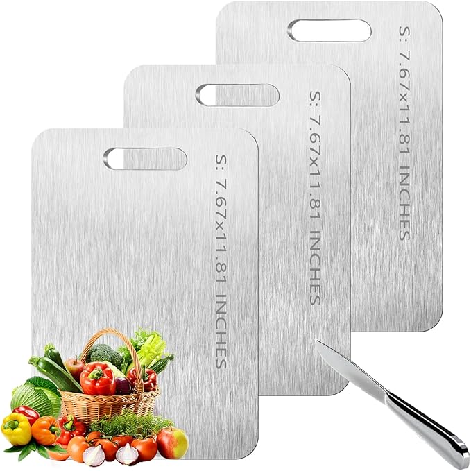 Titanium Cutting Board Set of 3,100% Pure Titanium Cutting Boards for Kitchen Double Sided,Hygiene Durable Dishwasher,Fruit & Vegetables （3P-S)