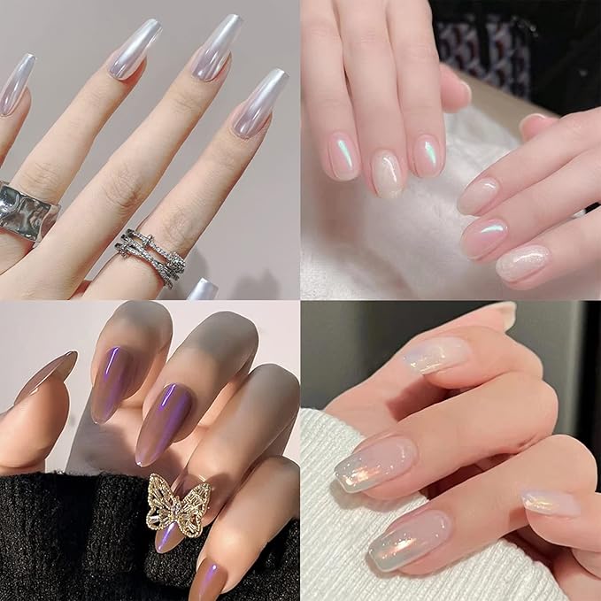 Allstarry Chrome Nail Powder 4 Colors Iridescent Aurora Powder Metallic Mirror Effect Pigment Pearlescent Mermaid Glitter Unicorn Glitter for Nail Art Manicure Decoration Home DIY Salon - Ice Series-BrightBean Baby