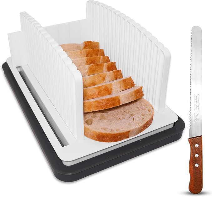 SliceElite Bread Slicer for Sourdough Rounds - Adjustable Bread Slicing Guide With Crumb Tray & Compact Bread knife for kitchen - Manual Bread Slicer For Homemade Bread Perfect Bread Making gifts