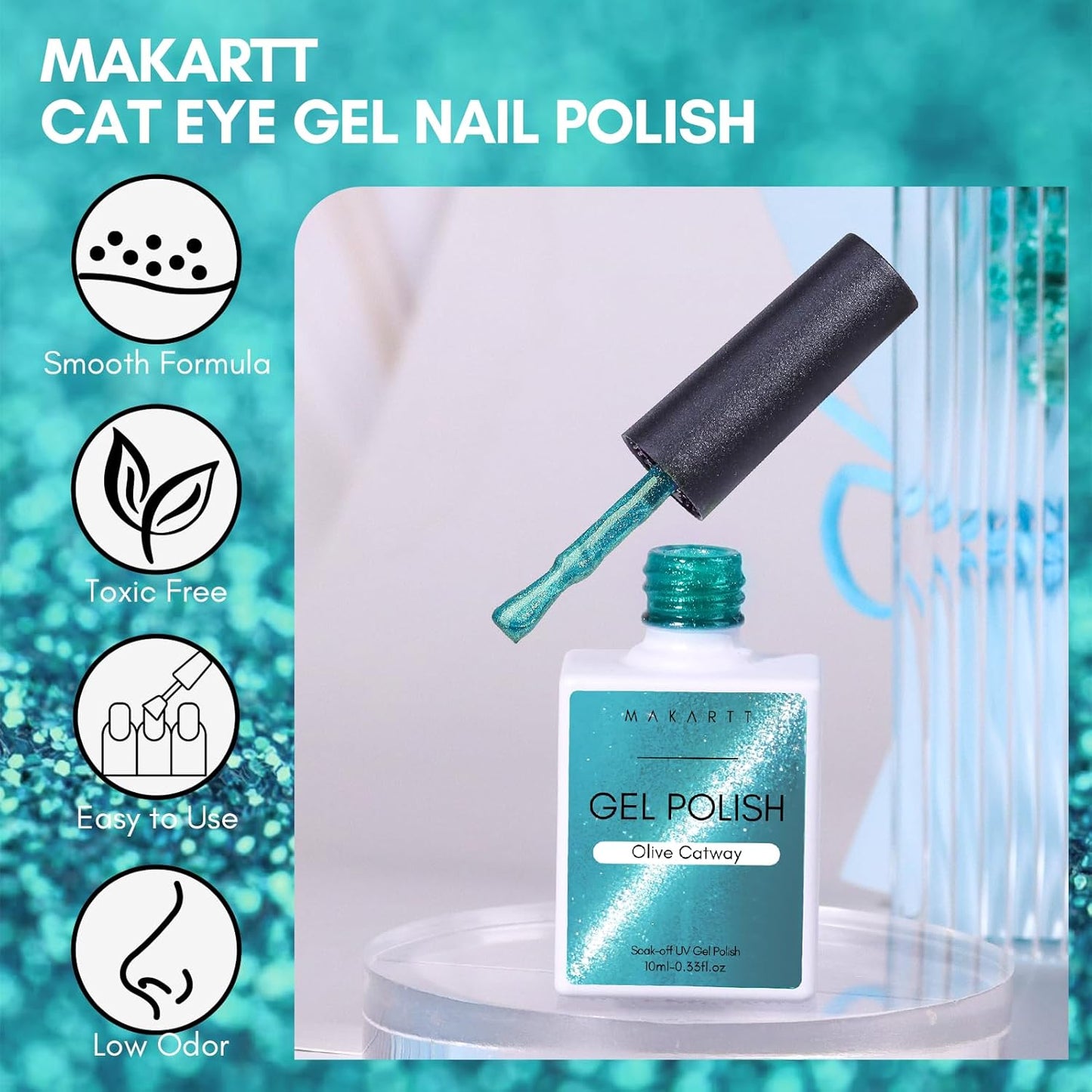 Makartt Cat Eye Gel Nail Polish: Reflective Glitter Gel with Magnet for Temperature Changing Magnetic Nails, Nail Polish UV/LED Light Cured, DIY Nail Art, Salon & Home Use(Olive Catway) 10ml-BrightBean Baby