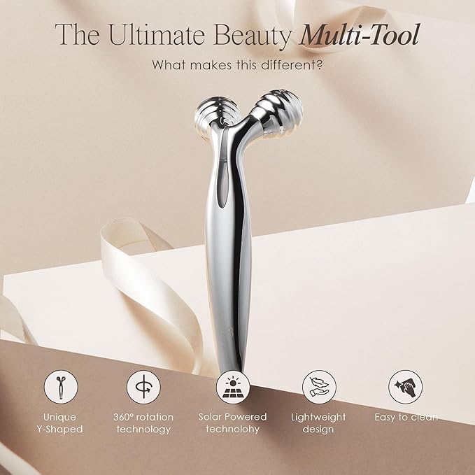 VORA Microcurrent Facial Roller by Project E Beauty | 3D Face & Body Massager | Instant Face Lift & V-Shape | Collagen Boost | Tightens Skin | Anti-Aging | Roller Tightens Skin | Solar Powered-BrightBean Baby