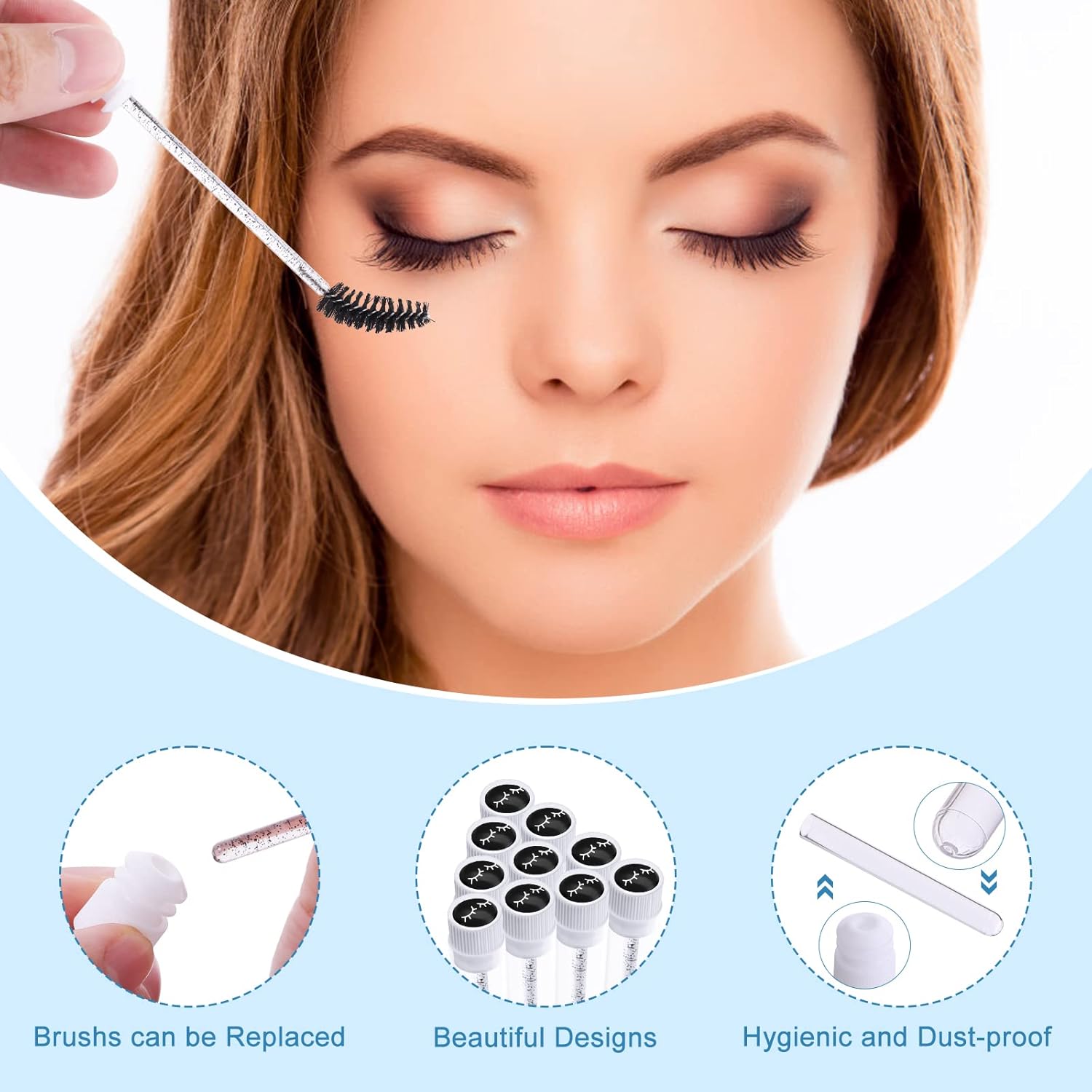 Homicozy 40 Pcs Lash Shampoo Bottle Brushes & Dispensers Set - 10 Pcs Lash Brushes, Tubes & Aftercare Bag for Clients, Women, Girls (Black)-BrightBean Baby