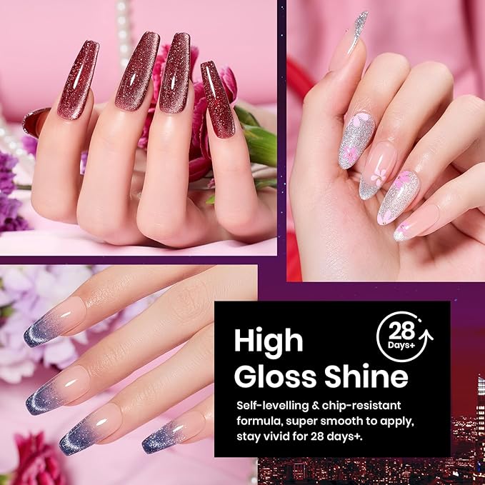 Beetles Cat Eye Gel Nail Polish Set 6 Colors Glitter Red Purple Blue Nail Polish with Magnet Spring Gel Polish Soak Off U V Led Gifts for Women Girls Salon DIY Home-BrightBean Baby