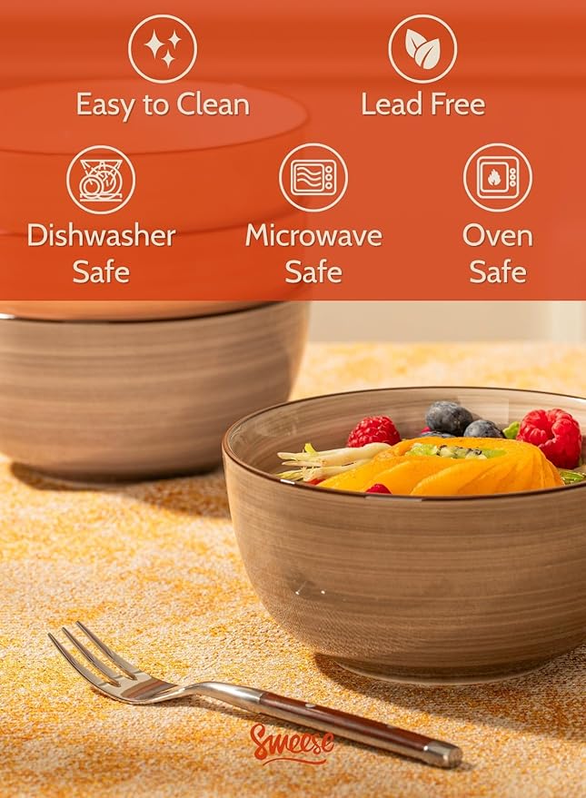 Sweese 20 Oz Porcelain Cereal Bowls - Multicolor Set of 6, Dishwasher Safe, for Soup, Salad, Rice, Kitchen Decor