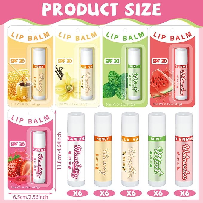 30 Pack Lip Balms SPF 30 Bulk Sunscreen Lip Balms Party Gifts Favors Lip Sunscreen Care with Vitamin E Wedding Bridal Shower Favors Baby Shower Gifts for Outdoor Travel Beach-BrightBean Baby