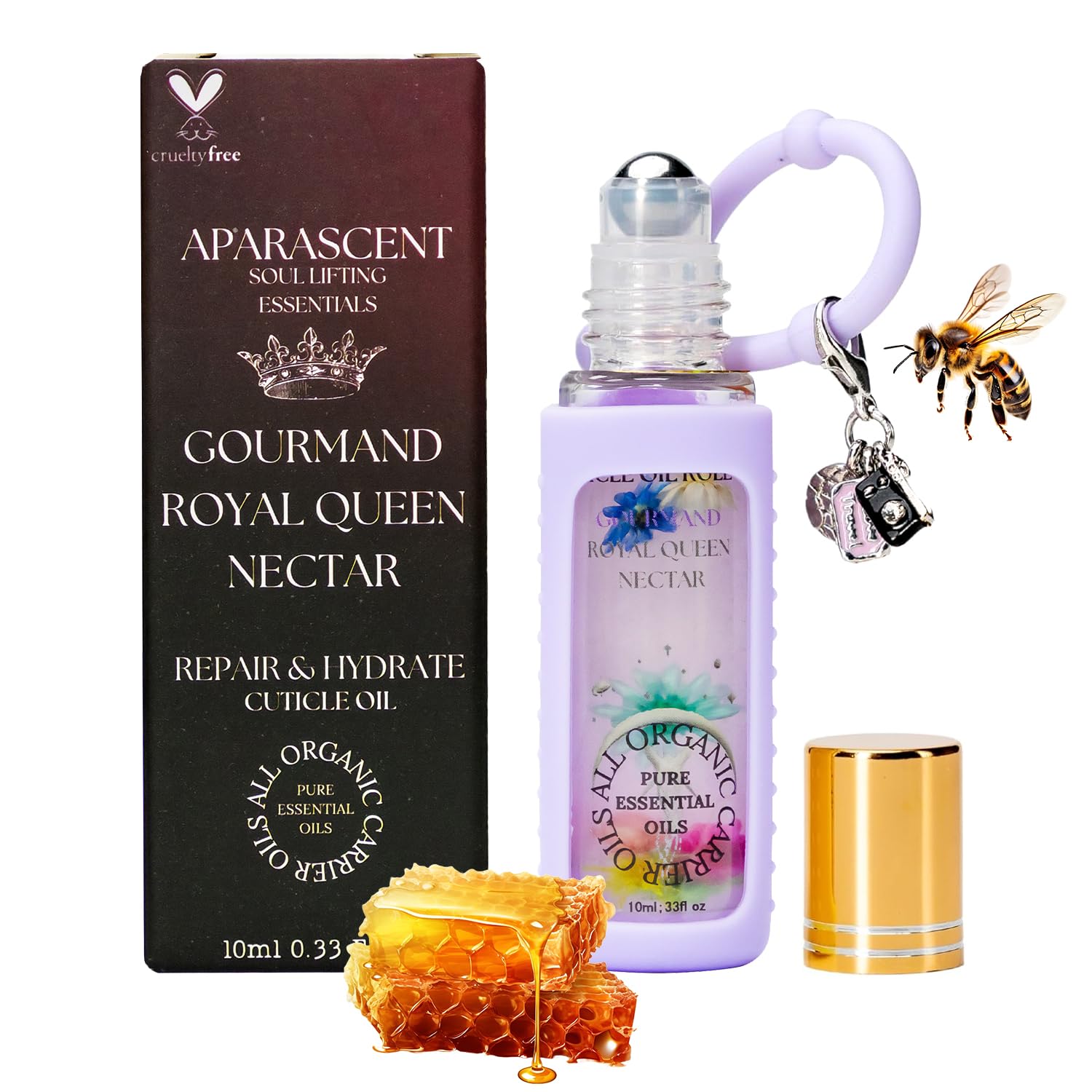 Gourmand Royal Queen Nectar Organic Nail Cuticle Oil Pen with Jojoba, Coconut MCT, and Rosehip for Nail Hydration, Growth & Strength, Travel Size Keychain(0.34 Fl Oz)-BrightBean Baby